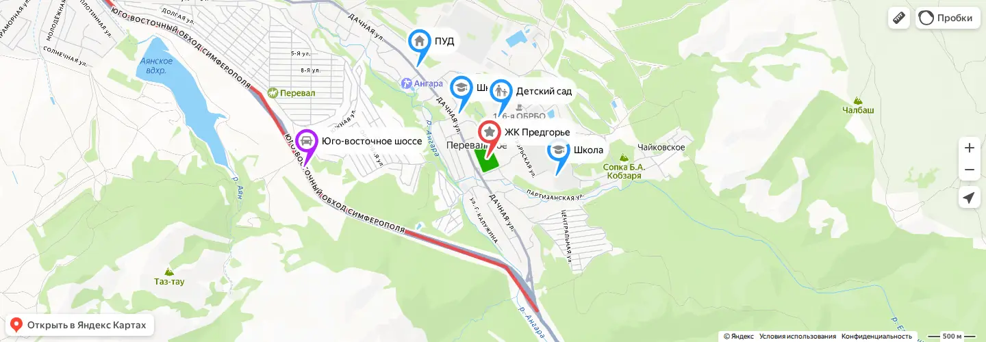 Карта: Крым, с. Перевальное, ЖК Предгорье
